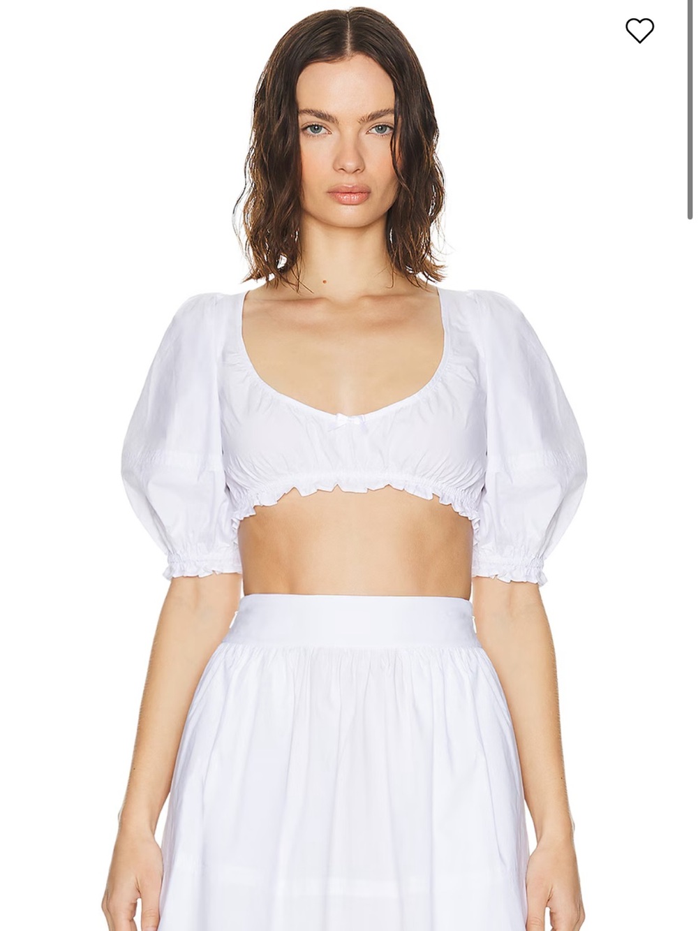 Helsa Poplin Cropped Peasant Top Puff Sleeve White Size S